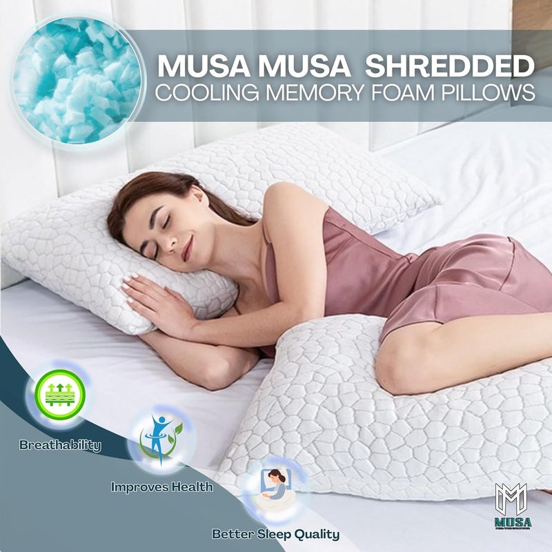 MUSA MUSA وسادة ميموري فوم مبردة ميوس ميوس® - وسادة سرير بارتفاع قابل للتعديل مع غطاء قابل للغسل (50 × 75 سم) - Image 3