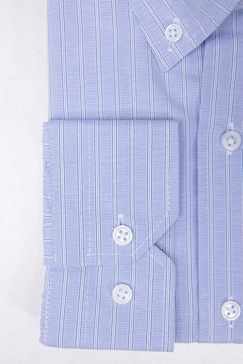 تودورس Oversized Plus Size Long Sleeve Striped Blue Men's Shirt