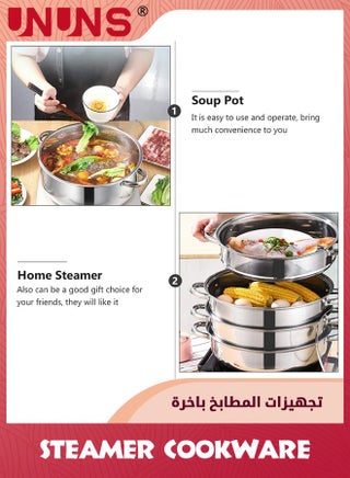 Steam Pot,4 Tier Steamer With Lid Stepped Steamer And Twin Handles,Stainless Steel Stockpot,Multifunction Large Soup Pot Cooking Pot For Living Kitchen Food Cooking,28X40CM Rice Steamer - view 5