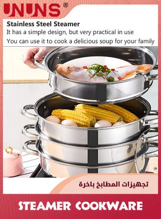 Steam Pot,4 Tier Steamer With Lid Stepped Steamer And Twin Handles,Stainless Steel Stockpot,Multifunction Large Soup Pot Cooking Pot For Living Kitchen Food Cooking,28X40CM Rice Steamer - view 3