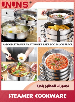 Steam Pot,4 Tier Steamer With Lid Stepped Steamer And Twin Handles,Stainless Steel Stockpot,Multifunction Large Soup Pot Cooking Pot For Living Kitchen Food Cooking,28X40CM Rice Steamer - view 4
