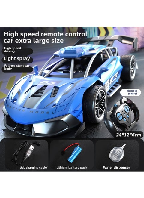 Product 1:18 Skeleton High-speed Skeleton Remote Control Car Boy Racing Car Four-way Charging Remote Control Car Children's Toy Wholesale-Color:Extra Large 2.4G High-speed Spray Remote Control Car-Blue-Proportion:Standard Single Power