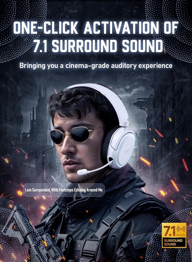 بيكن سماعه قيمنق لاسلكية G2، صوت محيطي 7.1، سماعات ألعاب USB 2.4 جيجاهرتز، بلوتوث 5.4، ميكروفون إلغاء الضوضاء لمدة 100 ساعة، إضاءة RGB، سماعة رأس لاسلكية لأجهزة الكمبيوتر PS5 PS4 Mac Switch، وضع سلكي مناسب لأجهزة Xbox، أبيض - Image 2