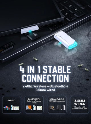 سماعه قيمنق لاسلكية G2، صوت محيطي 7.1، سماعات ألعاب USB 2.4 جيجاهرتز، بلوتوث 5.4، ميكروفون إلغاء الضوضاء لمدة 100 ساعة، إضاءة RGB، سماعة رأس لاسلكية لأجهزة الكمبيوتر PS5 PS4 Mac Switch، وضع سلكي مناسب لأجهزة Xbox، أبيض - view 3