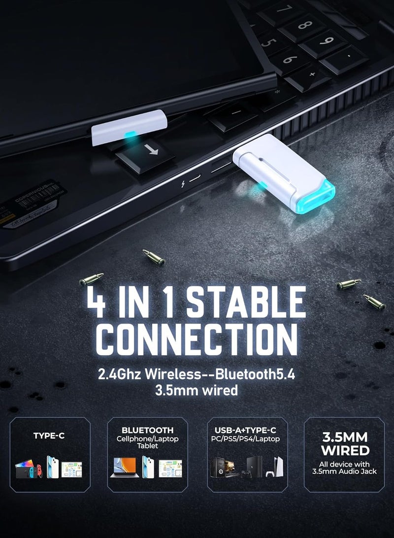 بيكن سماعه قيمنق لاسلكية G2، صوت محيطي 7.1، سماعات ألعاب USB 2.4 جيجاهرتز، بلوتوث 5.4، ميكروفون إلغاء الضوضاء لمدة 100 ساعة، إضاءة RGB، سماعة رأس لاسلكية لأجهزة الكمبيوتر PS5 PS4 Mac Switch، وضع سلكي مناسب لأجهزة Xbox، أبيض - Image 3