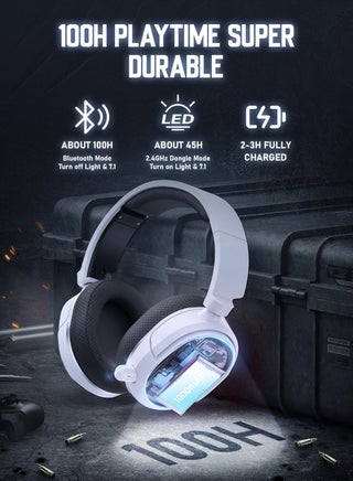 سماعه قيمنق لاسلكية G2، صوت محيطي 7.1، سماعات ألعاب USB 2.4 جيجاهرتز، بلوتوث 5.4، ميكروفون إلغاء الضوضاء لمدة 100 ساعة، إضاءة RGB، سماعة رأس لاسلكية لأجهزة الكمبيوتر PS5 PS4 Mac Switch، وضع سلكي مناسب لأجهزة Xbox، أبيض - view 4