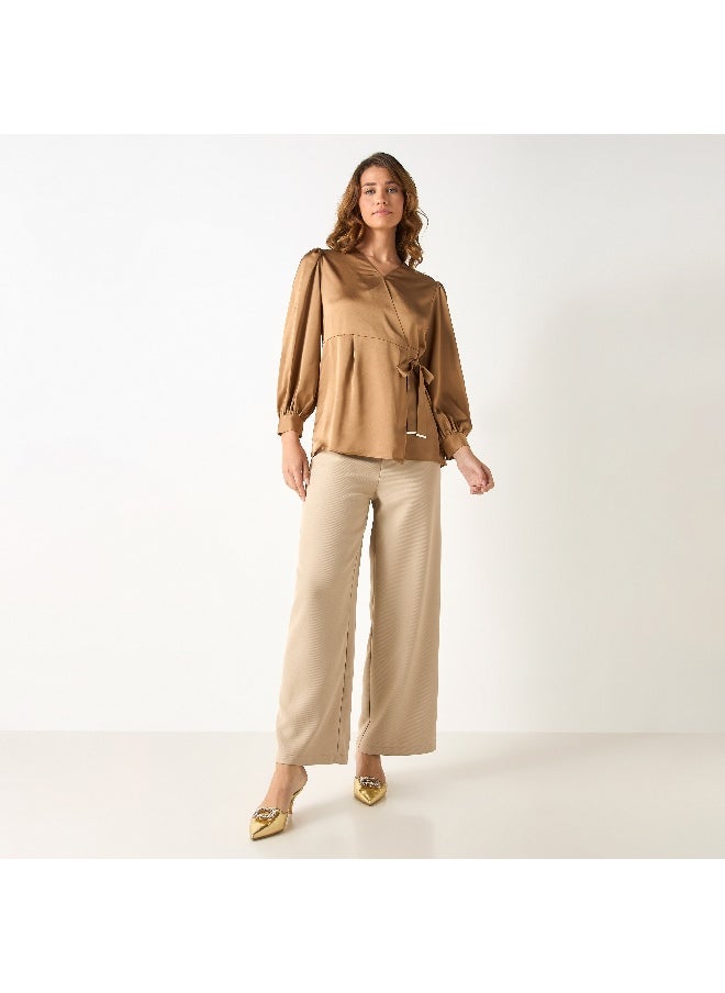 Iconic Iconic V-neck Wrap Top with Long Sleeves  - Image 1