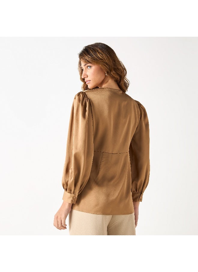 Iconic Iconic V-neck Wrap Top with Long Sleeves  - Image 2