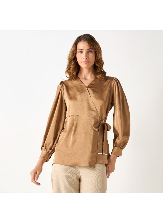 Iconic Iconic V-neck Wrap Top with Long Sleeves  - Image 4