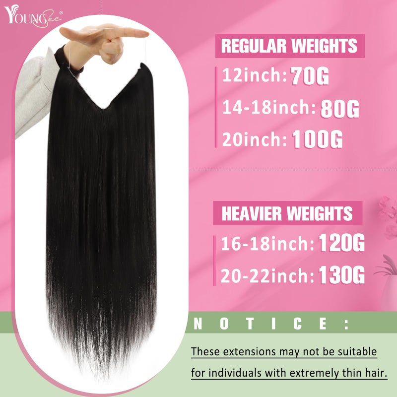 YoungSee 85G Invisible Wire Human Hair Extensions Dark Brown Wire Hair Extensions Darkest Brown Fish Line Extensions Natural Hair for Women 14Inch - Image 2