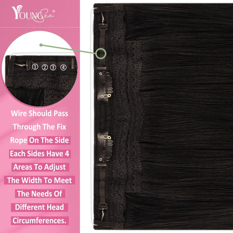 YoungSee 85G Invisible Wire Human Hair Extensions Dark Brown Wire Hair Extensions Darkest Brown Fish Line Extensions Natural Hair for Women 14Inch - Image 4