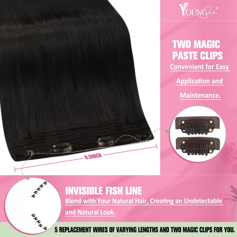 YoungSee 85G Invisible Wire Human Hair Extensions Dark Brown Wire Hair Extensions Darkest Brown Fish Line Extensions Natural Hair for Women 14Inch - Image 3