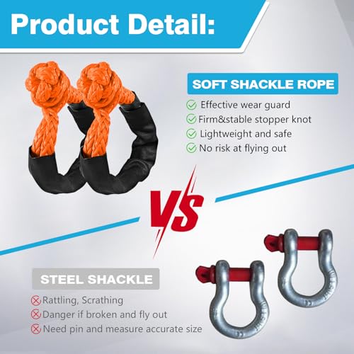 ZAMLIE 2 Pack Orange Soft Shackles 57,000 LBS Breaking Strength 1/2 inch X 22 inch with Protective Sleeve for Off-Road Sailing Trucks 4x4 UTV Synthetic Road Recovery Rope Soft Shackle for Recovery - Image 4
