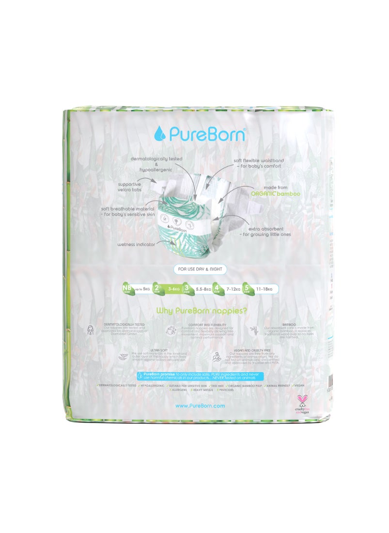 PureBorn Organic Diapers Size-2 3-6kg Twin Value Pack Tropic Print 64 Diapers  - Image 2