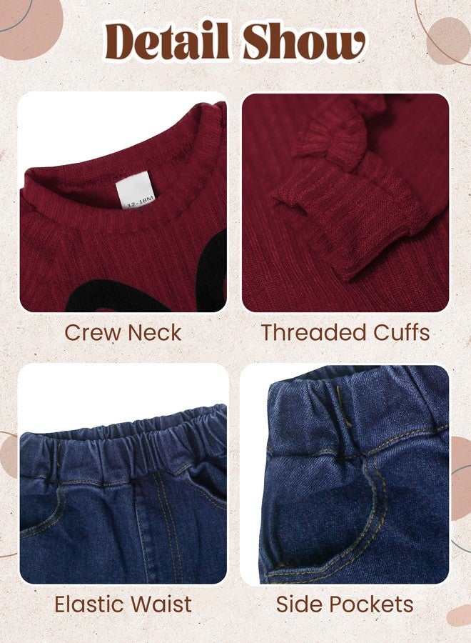 VOGRYE Toddler Girl Outfit Set - Ruffle Heart Sweatshirt Wide Leg Jeans Soft Cotton 2-Piece for 12M-5T - Image 5