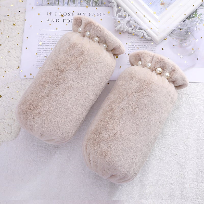 Thickened Pearl Fleece Winter Sleeve Covers for Women Khaki 