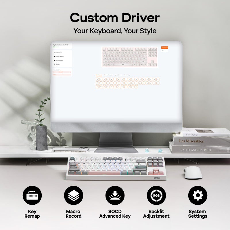 EPOMAKER TH87 Wireless Mechanical Keyboard with 10000mAh Battery, BT/2.4GHz/Wired, Hot Swappable Custom, PBT Keycap, RGB Backlit, Gasket, TKL Gaming Keyboard for PC/Mac (Creamy Jade Switch) - Image 5