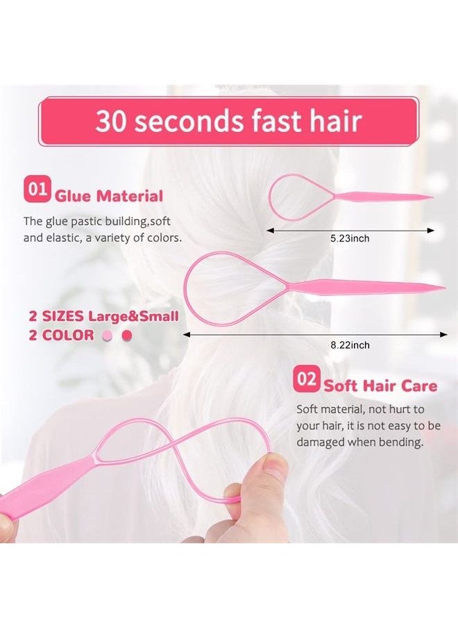 TsMADDTs Topsy Tail Hair Tools, TsMADDTs 4 Pcs Topsy Tail Hair Loop Styling Tool, Hair Flip Tool with 10pcs Hair Ties, Pink  - Image 2