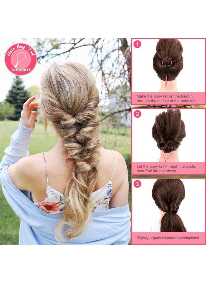 TsMADDTs Topsy Tail Hair Tools, TsMADDTs 4 Pcs Topsy Tail Hair Loop Styling Tool, Hair Flip Tool with 10pcs Hair Ties, Pink  - Image 4