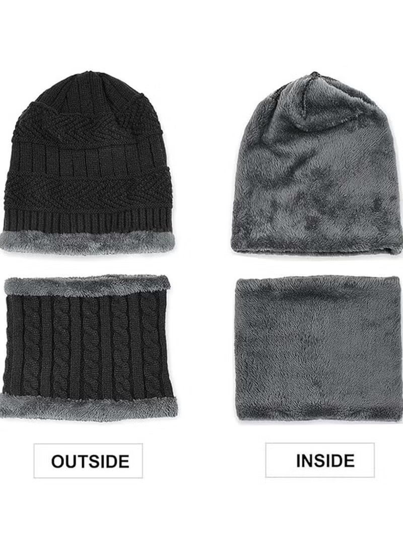 Kids Winter Knitted Beanie Hat and Scarf Set, for boys girls for 5-14 Years Old,Black - Image 4