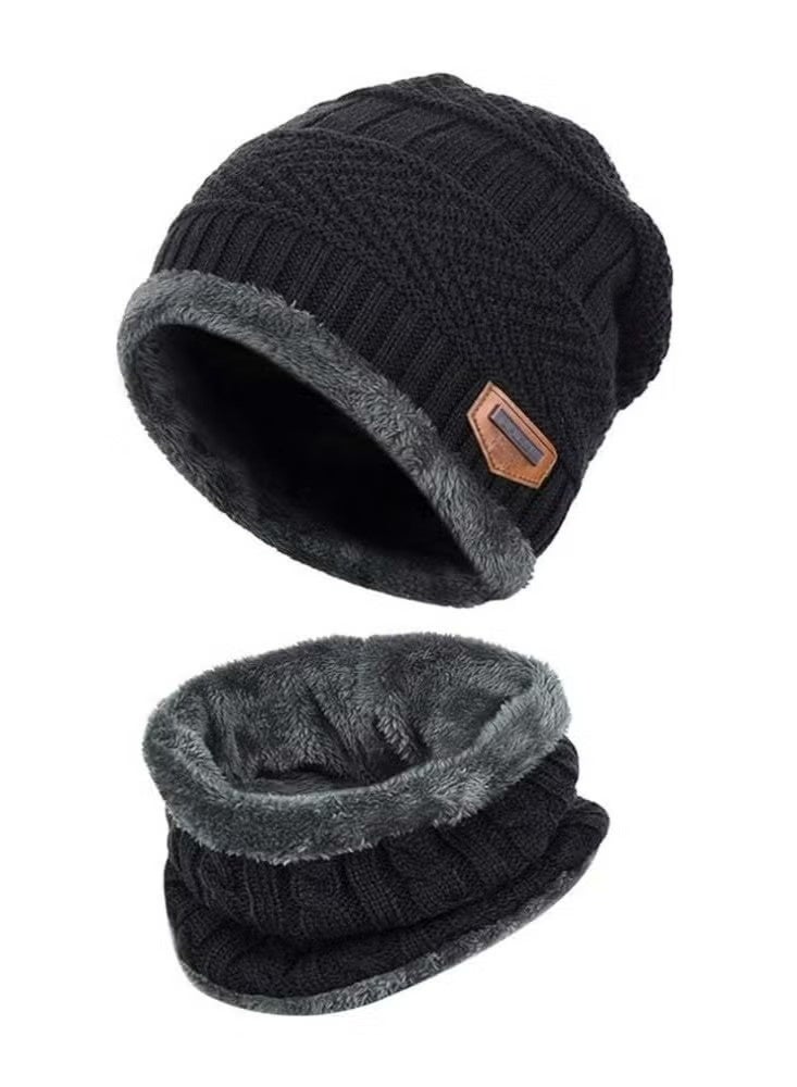 Kids Winter Knitted Beanie Hat and Scarf Set, for boys girls for 5-14 Years Old,Black - Image 2