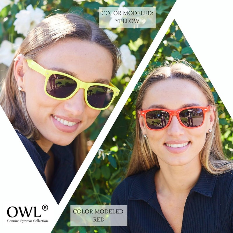 OWL Classic Vintage Sunglasses 80s Style with Clear Lens, Smoke Lens Nerdy Colorful Frames - Image 5