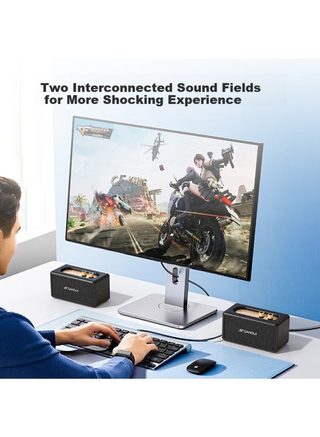 Sansui مكبر صوت بلوتوث لاسلكي عالي الجودة Q3 مع مضخم صوت، صوت محيطي ستيريو، مكبر صوت ميني محمول لسطح المكتب، مشغل موسيقى بحجم كبير للاستخدام المنزلي، أبيض - Image 3