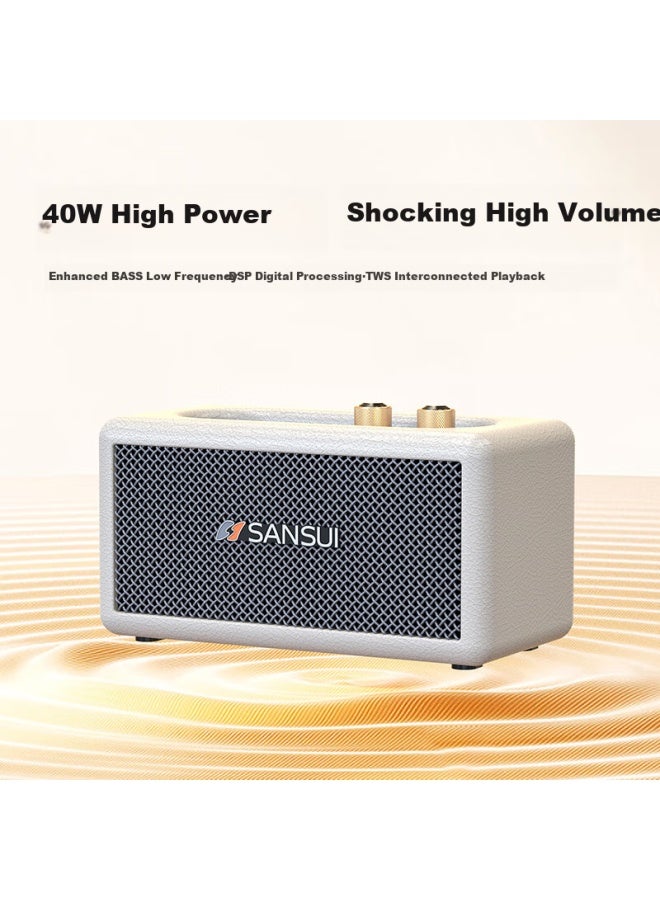 Sansui مكبر صوت بلوتوث لاسلكي عالي الجودة Q3 مع مضخم صوت، صوت محيطي ستيريو، مكبر صوت ميني محمول لسطح المكتب، مشغل موسيقى بحجم كبير للاستخدام المنزلي، أبيض - Image 1