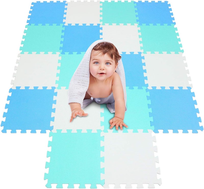 meiqicool Playspot Foam Play Mat for Baby, Grey/Cream,White,Blue and Green 55.9" X 44.9"101107108 - Image 3