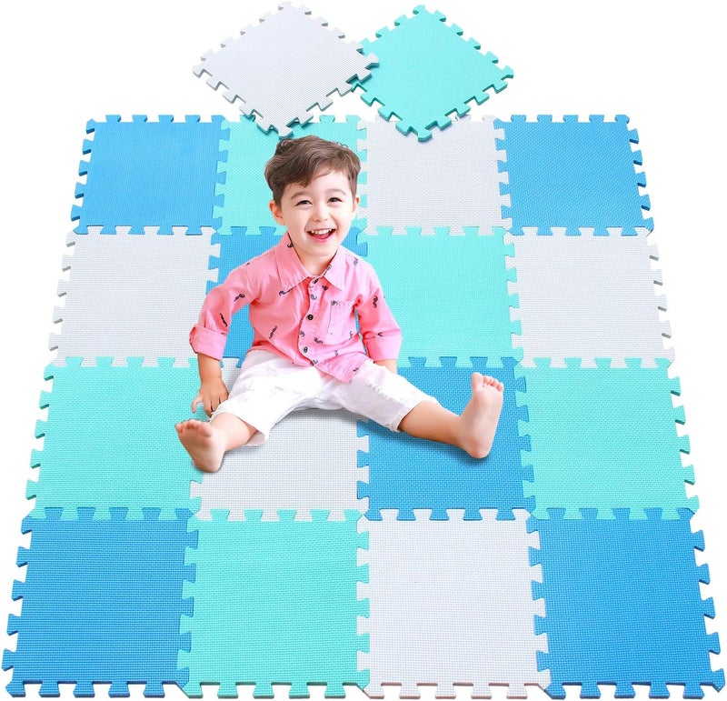 meiqicool Playspot Foam Play Mat for Baby, Grey/Cream,White,Blue and Green 55.9" X 44.9"101107108 - Image 2