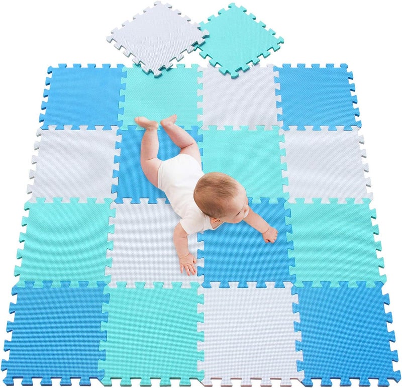 meiqicool Playspot Foam Play Mat for Baby, Grey/Cream,White,Blue and Green 55.9" X 44.9"101107108 - Image 1