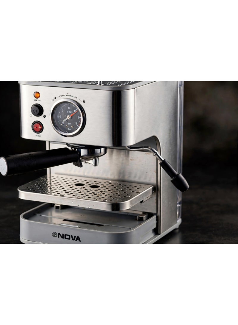 NOVA NCM-140EXPS Stainless Steel Espresso Coffee Machine, 15 Bar Italian-Style Pump Pressure with Adjustable Milk Frothing Wand, Removable Drip Tray and Reusable Filter, Excellent Choice for Fresh Espresso, Cappuccino and Latte - Image 5