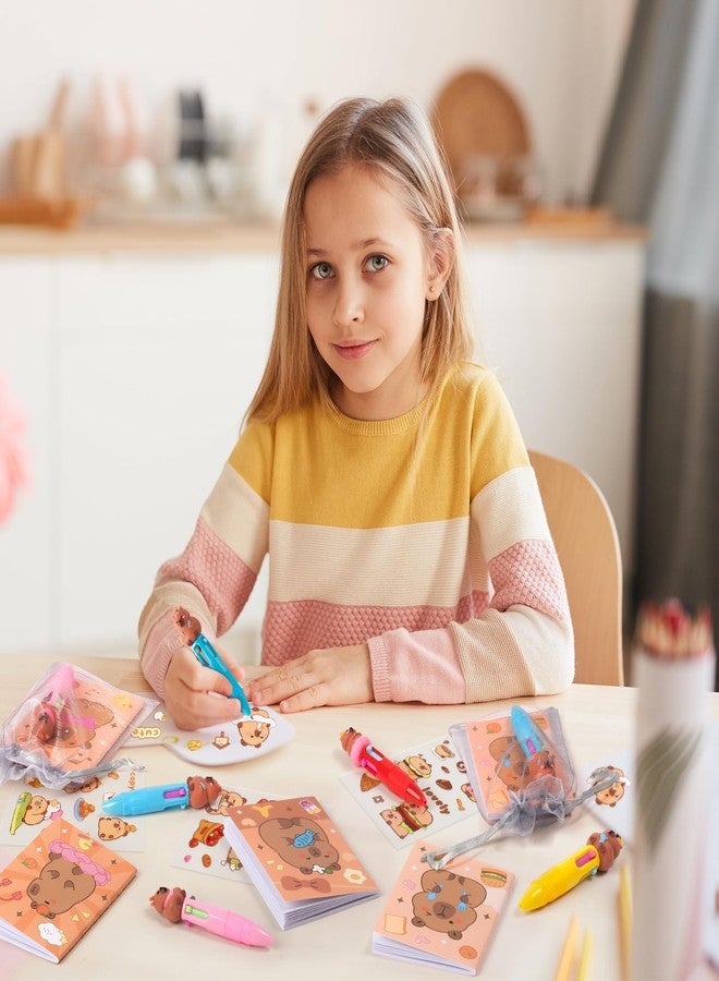 CY2SIDE Capybara Stationery Party Gift - 12 Pack Christmas Gifts with Fun Animal Color 4-in-1 Ballpoint Pen Sticky Note Sticker and Organza, Capybara Party Favor Goodie Bag Fillers for School Reward - Image 4