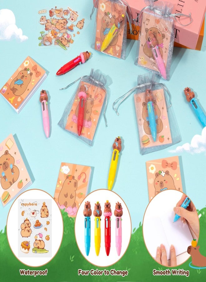 CY2SIDE Capybara Stationery Party Gift - 12 Pack Christmas Gifts with Fun Animal Color 4-in-1 Ballpoint Pen Sticky Note Sticker and Organza, Capybara Party Favor Goodie Bag Fillers for School Reward - Image 3