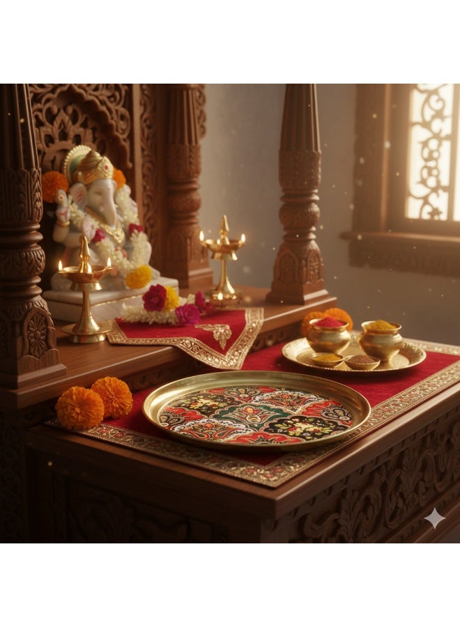 Traditional Design Brass Pooja Thali Brass  (1 Pieces, Multicolor, Gold) - Image 2