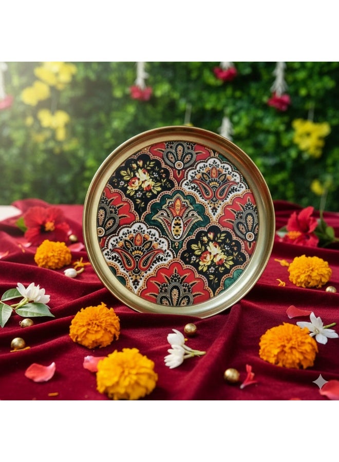 Traditional Design Brass Pooja Thali Brass  (1 Pieces, Multicolor, Gold) - Image 1