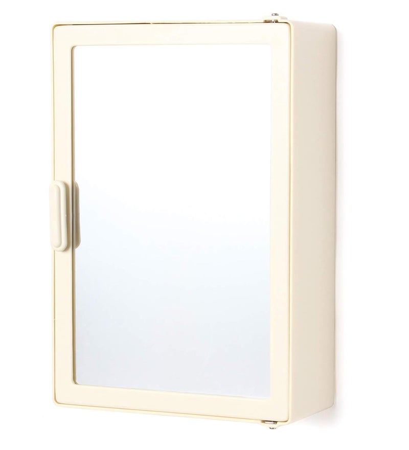 Generic Noble Single Door Premium Plastic Bathroom Cabinet with Mirror in Glossy Finish Ivory 12 x 16 x 14 inch  - Image 1