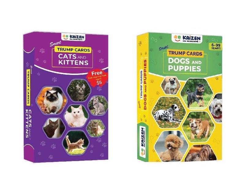 Kaizen MicroLessons Trump Card Game for Age 6-13. Pet Lovers Combo Dogs and Cats - Image 1