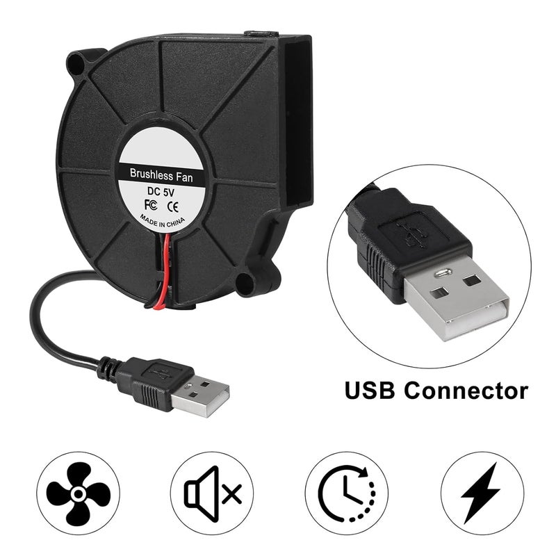 شوتاو 4 قطع مروحة USB 75 مم 75 مم × 15 مم مروحة توربو تبريد 5 فولت 7515 مروحة كمبيوتر صغيرة بدون فرشاة تيار مستمر لتبريد طابعة ثلاثية الأبعاد، تبريد إلكترونيات، مشاريع تبريد أجهزة تنقية الهواء DIY - Image 2