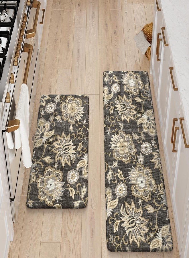 LEEVAN Anti Fatigue Mats for Kitchen Floor 2 Piece,Cushioned Memory Foam Black Kitchen Mats for Floor,Comfort Floral Boho Non Slip Kitchen Floor Mat for Sink,Laundry,Office(17''x29''+17''x47'') - Image 5