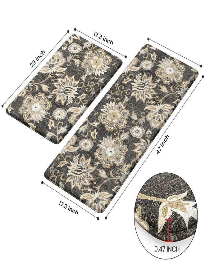 LEEVAN Anti Fatigue Mats for Kitchen Floor 2 Piece,Cushioned Memory Foam Black Kitchen Mats for Floor,Comfort Floral Boho Non Slip Kitchen Floor Mat for Sink,Laundry,Office(17''x29''+17''x47'') - Image 4