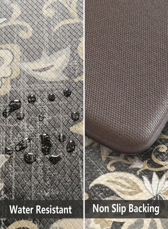 LEEVAN Anti Fatigue Mats for Kitchen Floor 2 Piece,Cushioned Memory Foam Black Kitchen Mats for Floor,Comfort Floral Boho Non Slip Kitchen Floor Mat for Sink,Laundry,Office(17''x29''+17''x47'') - Image 3