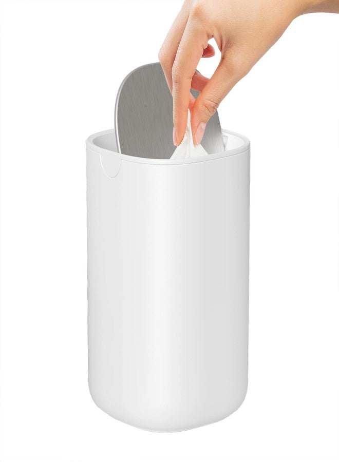 CEROELDA Mini Desktop Trash Can with Swing-Top Lid, 0.4 Gal/1.5L Tabletop Trash Can, Small Wastebasket for Bathroom Countertop, Vanitie, Coffee Area, or Office (White) - Image 1