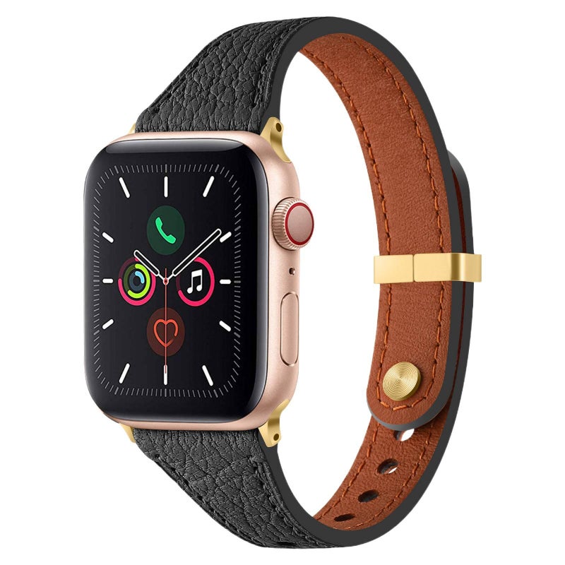 سوار ساعة ذكية باللون أسود قابل للتعديل سوار جلدي كلاسيكي متوافق مع Apple Watch 38/40/41/42/44/45/49mm بملاءمة قابلة للتعديل وحزام بديل - Image 1