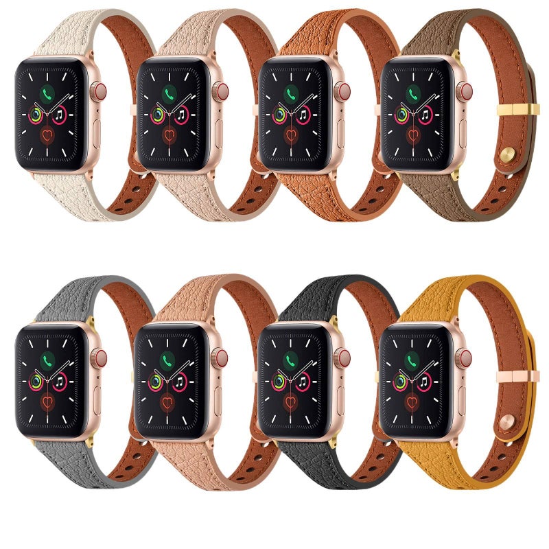سوار ساعة ذكية باللون أسود قابل للتعديل سوار جلدي كلاسيكي متوافق مع Apple Watch 38/40/41/42/44/45/49mm بملاءمة قابلة للتعديل وحزام بديل - Image 2