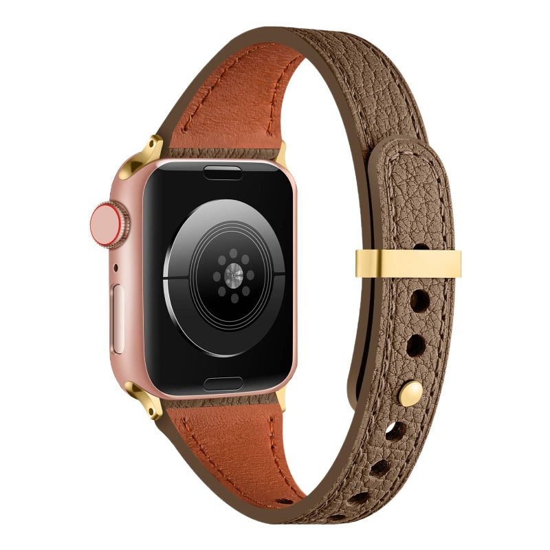 سوار ساعة ذكية باللون أسود قابل للتعديل سوار جلدي كلاسيكي متوافق مع Apple Watch 38/40/41/42/44/45/49mm بملاءمة قابلة للتعديل وحزام بديل - Image 5