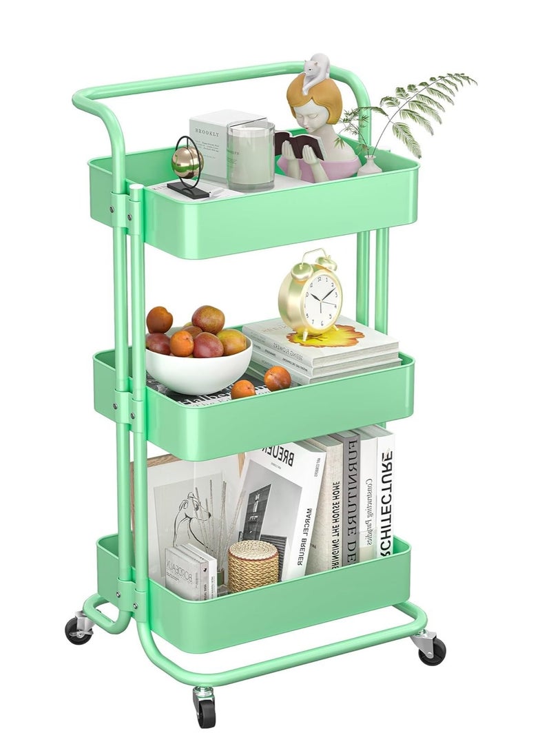 PENG GENERAL 3 Tier Rolling Utility Cart with Handles and Lockable Wheels Green  - Image 1