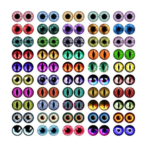 MWOOT 100pcs 12mm Cabochons Glass Eyes for Crafts with Case Cat Bird Dragon Eyes Fake Glass Monster Eyes Craft Eyes for Crochet Animals Polymer Clay Sculptures Jewelry Doll Making Props Xmas Gift - Image 1
