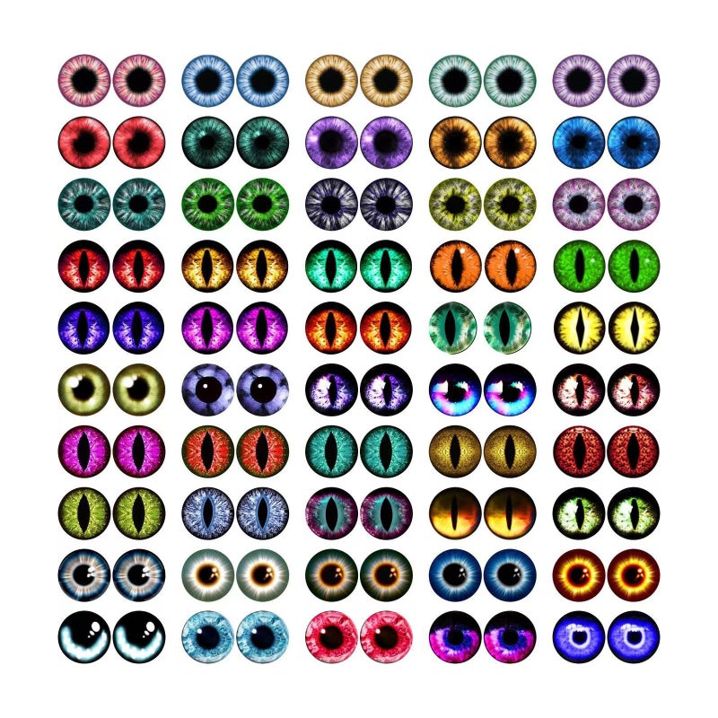 MWOOT 100pcs 12mm Cabochons Glass Eyes for Crafts with Case Cat Bird Dragon Eyes Fake Glass Monster Eyes Craft Eyes for Crochet Animals Polymer Clay Sculptures Jewelry Doll Making Props Xmas Gift - Image 3
