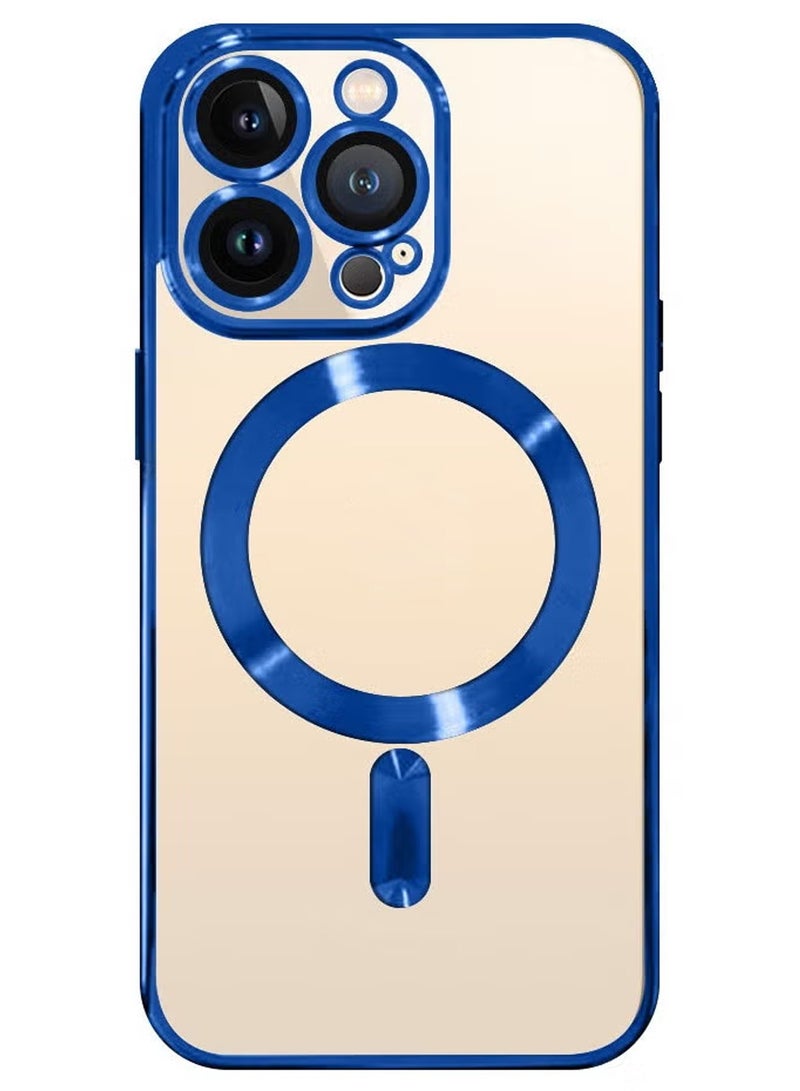 CATANES for 13 Pro Max Clear Case with Wireless Charging Compatible Back Cover with Electroplating Shockproof Frame Blue - Image 3